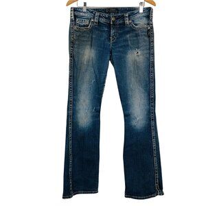 Silver Twisted Womens Flared Jeans 29x33 Low Rise Stretch Distressed